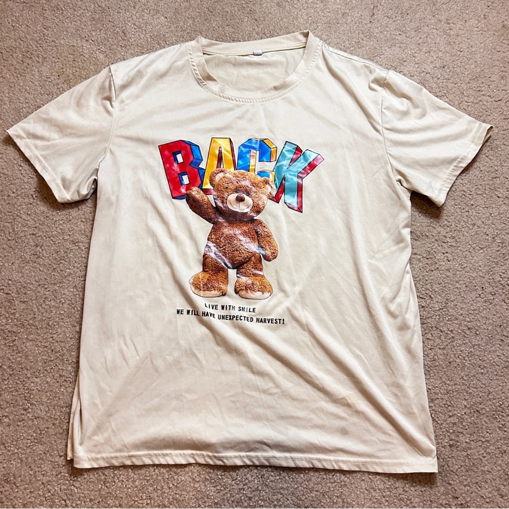 Cream Graphic T-Shirt with Teddy Bear Design